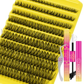 Eyelash Clusters Set, 200 Pieces Set with Individual Eyelash Extension, 50D Eyelash Extension, D Curl Eyelash Set with Eyelash Glue and Seal, Eyelash Remover, Tweezers (D 8-18 Mix)