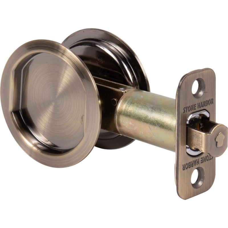 Round Pocket Door Lock, Passage (Hall/Closet) Latch, 2-3/4" Backset, RCL,