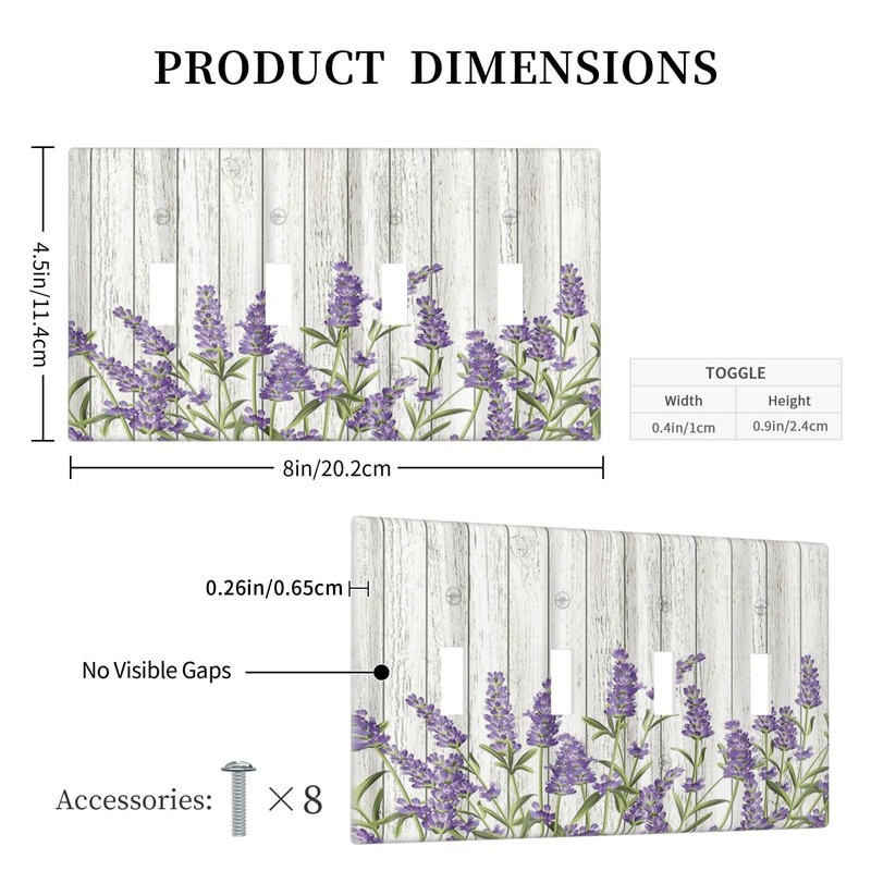 Rustic Wooden Plank Lavender 4 Gang Wall Plate Quad Toggle