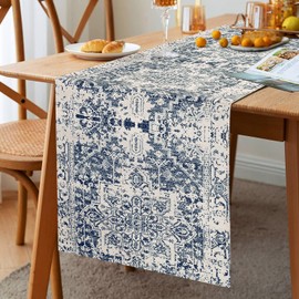 Boho Style Table Runner 33 x 183 cm Vintage Table Runner Turkish Geometry Grey Tablecloth Country Style Washable Runner Table Decorative for Parties Dinner Holidays Kitchen Christmas