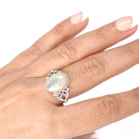 Jeweloporium 925 Silver Ring for Women White Natural Mother Of Pearl Stone Fashion Silver Ring Size U Easter Gift Boho Jewelry