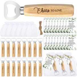 Dandat 50 Sets Wedding Favors for Guests Bulk Bottle Opener Beer Wooden Bottle Opener with Wedding Thank You Card Organza Bag Twine Wedding Souvenir for Wedding Party Bridal Shower (Cheers to Love)