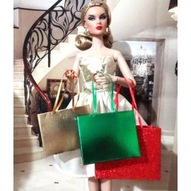 Portia's Parlor Christmas Red, Green & Gold 3-Piece Gift Bag Set for 12" dolls