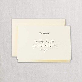 Crane & Co. Hand Engraved Ecru Sympathy Acknowledgement Note- Pack of 10 Cards