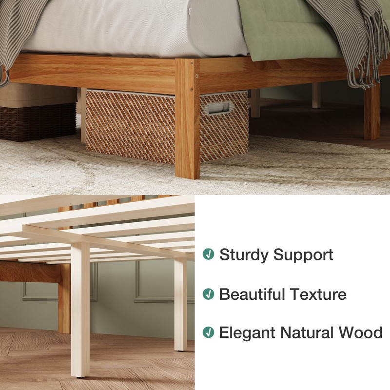 Novilla Queen Bed Frame with Headboard, Solid Wood Bed Frame