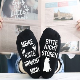 Jeasona Women's / Men's Non-Slip Cotton Socks, Black-cat