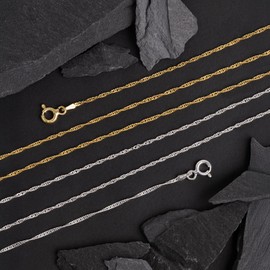 Amberta Cadenas Plata Hombre Mujer Collar Fino Singapur Veneciano Paperclip Bolitas Serpiente 40 45 50 55 60 cm