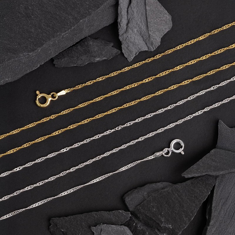 Amberta Cadenas Plata Hombre Mujer Collar Fino Singapur Veneciano Paperclip