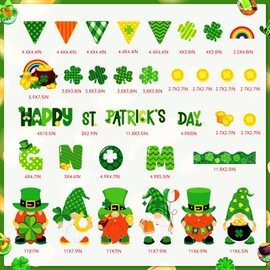 Pasimy St. Patrick's Day Bulletin Board Decorations Set Shamrocks Gold Coin 3D Rainbow Paper Cutouts Lucky Clover Bulletin Board Borders for Green Irish Holiday School Home Wall Decor(Gnome)