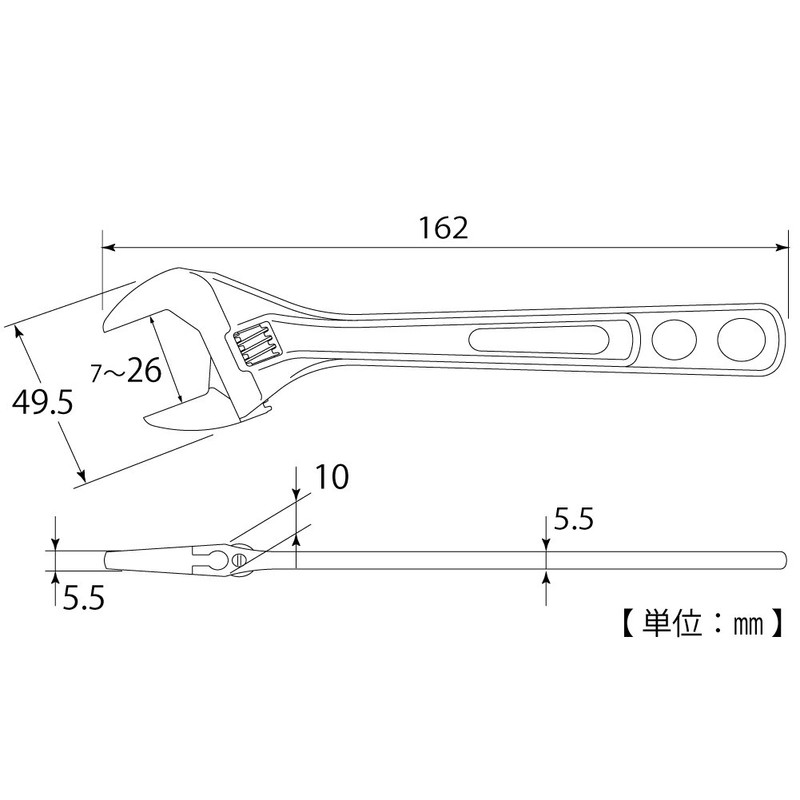 TOP HY-26 Wide Monkey Wrench, Thin, Lightweight, Eco Wide, Opening