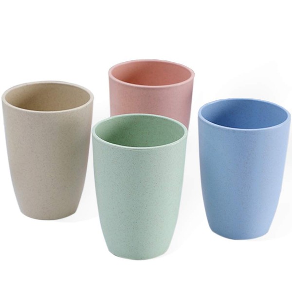 CUNYA 4Pcs Unbreakable Reusable Drinking Cup, Multicolor Wheat Straw Water Glasses, Biodegradable Healthy Tumbler Set Cup for Bathroom Drinking Adult Kids Cups Dishwasher Safe