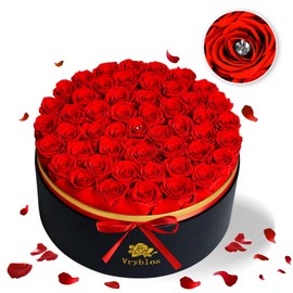 Vryblos 50 Forever Red Roses in a Box Preserved Flowers 100% Real Immortal Rose for Delivery Prime Graduation Birthday Home Decor Flower Eternal Rosas for Her Women Mom Wife Girlfriend