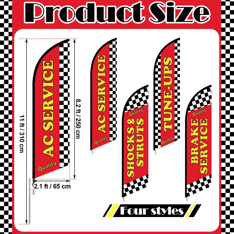 HunnmingRe 4 Set 11ft Auto Repair Shop Feather Flag Kits