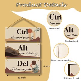 ONIZHITY 3 Pcs Boho wall decor Boho Bathroom Decor Motivational Office Wall Decor Bathroom Decor with Saying Ctrl Alt Del Farmhouse Wooden Wall Signs for Home Living Room Bedroom(black Gold 10X4")