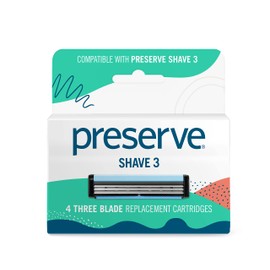 Preserve Shave 3 Razor Blade Refills, Titanium-Coated 3 Blade Cartridges with Vitamin E & Aloe – Eco Friendly, Cruelty Free, Unisex Shaving for Face & Body – 4 Pack