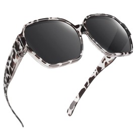TINHAO Square Oversized Polarized Fit Over Sunglasses Over Glasses with Lightweight Large Frame for Woman Man (Grey leopard, Black)