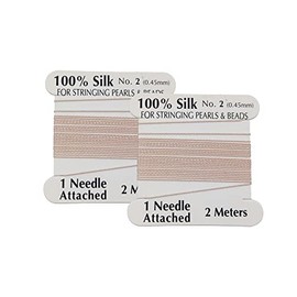 2 Pieces Silk Beading Cord Thread and Needle Size 2 Light Pink Color
