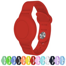 Waterproof AirTag Bracelet for Kids, Hidden Silicone Wristband for AirTag, GPS Tracker Case for Air Tag Holder Strap Band for Child Toddler, Secure Anti-Loss Protection(Red)
