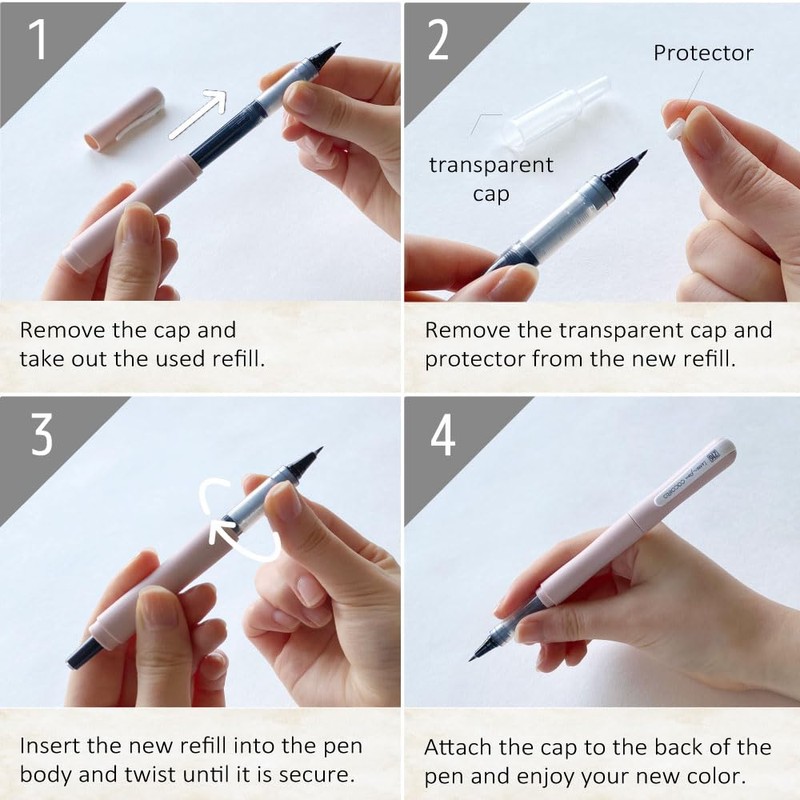 Kuretake Jigletor Pen COCOIRO Refill, Ultra Fine Point, Black Ink,