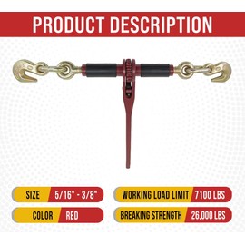 Mytee Products 5/16" - 3/8" Ratchet Chain Binder w/Rubber Grips - 7100 lbs WLL Closed Body Ratchet Lever Load Binder - Tie Down Hauling Chain Binders for Flatbed Truck Trailer