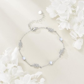 POPLYKE Opal/Turquoise Bracelet for Women Sterling Silver Bracelet Leaf Jewellery Gift for Women, M, Sterling Silver, No gemstone