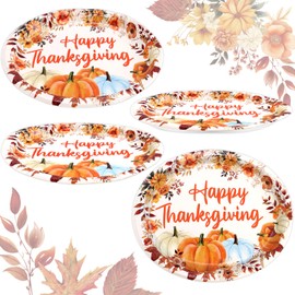 WorldBazaar Thanksgiving Oval Paper Plates 24 Count Pumpkin Plates 10 X 12 Large Disposable Dinner Platter Fall Holiday Party Supplies