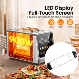 Toaster 2 Slice, TA1428 Toaster Warming Rack, Adapted to Touch Screen for 5 Bread Types/6 Shade Settings/Single Slot Toasting/Memory Function/Defrost/Reheat, (No Machine)