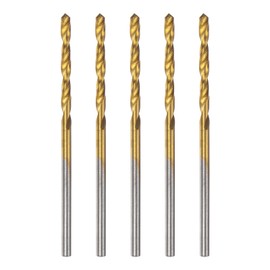 sourcing map 5pcs Brad Point Drill Bits 2mm(5/64") Dia HSS4241 Straight Round Shank Metric Brad Point Spiral Twist Drill Bits for Carpenter Woodworking Plastic Rubber, Golden