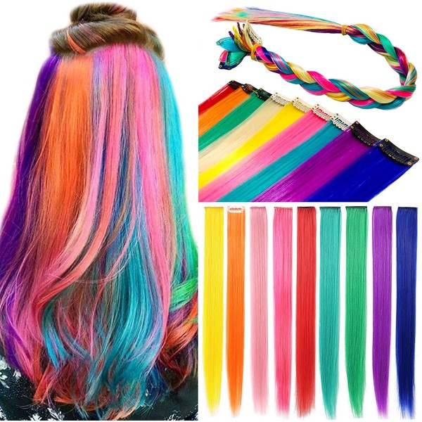 FYHTSD 9 Pieces Fashion Hair Accessories Rainbow Wig Pieces for