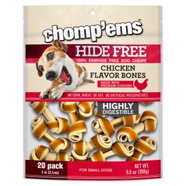 CHOMP 'EMS Chicken Hide Free Dog Chews - Rawhide Free Dog Treats - No Hide Alternative Chew Treat for All Life Stages, Bone, 2", 20 Count — Satisfies Chewing Instincts