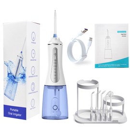 Irrigador Bucal InaláMbrico, 350ml Water Flosser, Irrigador Dental PortáTil y Recargable Usb para Viajar, Con 5 Puntas y 5 Modos, Limpiador de Dientes para Hogar y Viajes (Blanco)