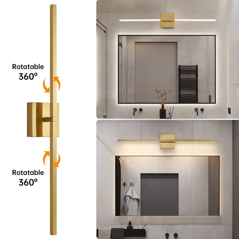 CCYCOL Gold Bathroom Vanity Light Fixtures - 30 inch Rotatable