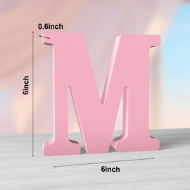 Aruatu 6 Inch Pink Wood Letters Unfinished Wood Letters for Wall Decor Decorative Standing Letters Slices Sign Board Decoration for Craft Home Party Projects (M)