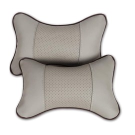 Lurowo Pack of 2 PU Leather Car Neck Pillow Car Seat Head Neck Support Headrest Breathable Cushion Shock Absorption Anti Fatigue Car Decor Accessories, Grey
