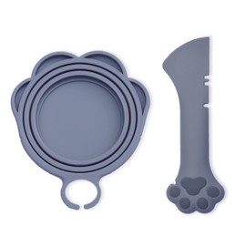 Meow&Woof Cover for Pet Can Food/Cat Wet Food Spoon/Lid for Dog Cans/Cute Paw Shape One Lid One Spoon Pack (Gray)