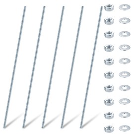 Pack of 5 M6 Threaded Rods, Threaded Rods, Threaded Rod, Threaded Bolts, Blue Zinc, Threaded Rods with Metric Full Thread with Nuts & Washers (M6 x 300 mm)