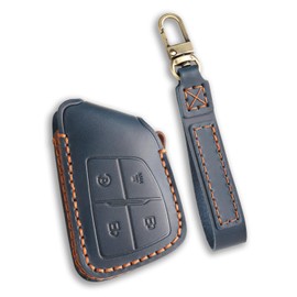 Hontumax Leather Key Fob Cover Case for GMC Yukon Sierra Canyon Terrain, for Chevy Tahoe Colorado Silverado Suburban Equinox , for Buick Envision Enclave 2021-2025 (Blue)