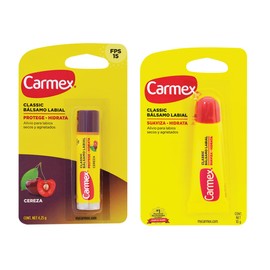 Carmex, Duopack Bálsamo Labial Classic en Barra Cereza  Classic en Tubo, para Labios secos y Agrietados, Protege y Suaviza, 2 pz                      