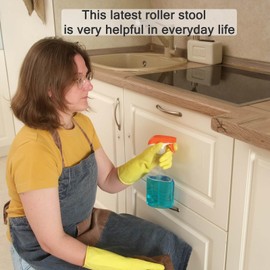 IMMER LIEBEN Rolling Stool and 4 Wheels with Brakes Rolling Chair for Home Office Garage Shop Roller Seat Water-Proof High Density Cushion and Steel Pink