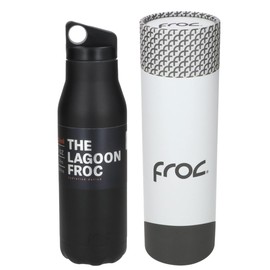 FROC | Termo De Acero Inoxidable 580ml/19 oz, The Lagoon, Ideal para Senderismo y Aventuras. Tapa Hermética con Asa para Enganchar en tu Mochila (Negro)