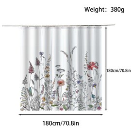 FAIRYGATE Anti Mould Shower Curtain Outdoor Shower Curtain Garden Decoration Flower Countryside Scenery Waterproof Bathroom Curtains with 12 Hooks B9820