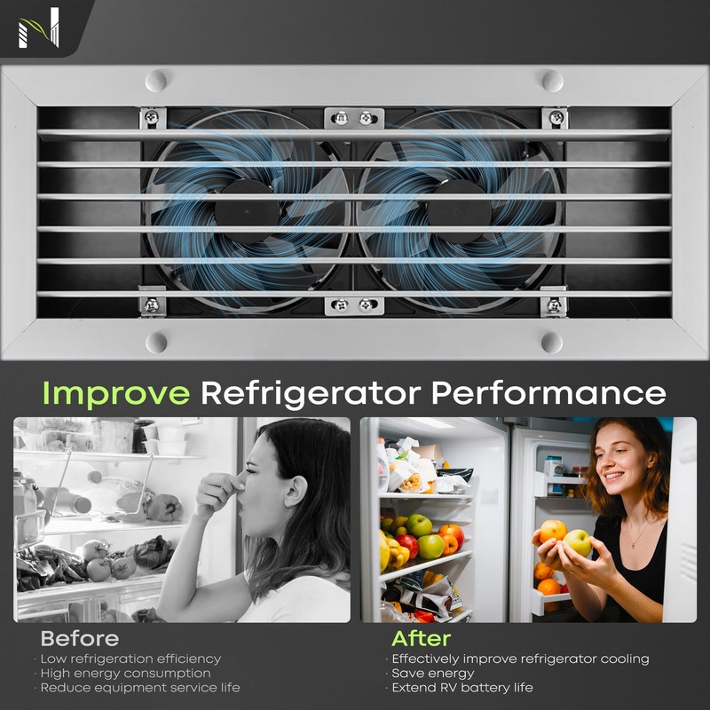 12V RV Fridge Vent Cooling Fan 5.5" (140mm), Adjustable Speed
