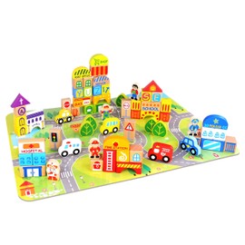Fat Brain Toys My Town Block Set - Jigsaw Puzzle & Wood Block Set for Preschoolers