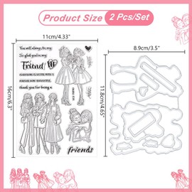 INFUNLY Best Friends Stamps and Dies for Card Making Sentiment Clear Stamps DIY Metal Die Cuts Beautiful Girl Friends Silicone Stamp for DIY Craft Scrapbooking Decor Birthday Gifts