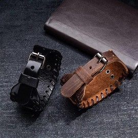 RICHARD-911 Pulsera Brazalete Escudo Vikingo Cuero Piel Joyería Pareja Regalo Hombre Mujer Brújula Vegvisir Vikingo