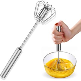 12 Inch Premium Egg Whisk, Semi-Auto Egg Whisk Hand Push Press Whisk, Stainless Steel Egg Beater Rotating Push Mixer Stirrer Kitchen Utensil Whisking Beating Mini Whisk Cooking Utensils for Blending