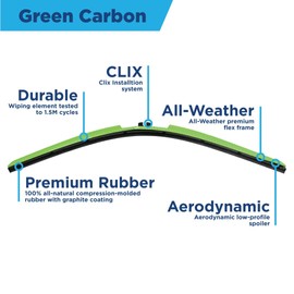 AutoTex Clix Wipers - 26" Green Carbon Fiber, Carbon Collection, Racing inspired carbon fiber design, Set of 1 26-Inch Wiper Blade, Fits 97% of all vehicles