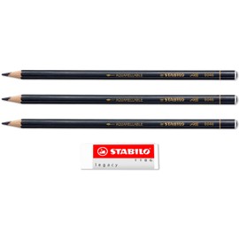 STABILO Coloured Pencil for Almost All Surfaces All - Pack of 4-3 x Black + Legacy Eraser
