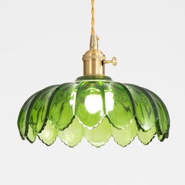 Green Glass Pendant Light Fixtures,Vintage Gold Ceiling Hanging Lights, Stained Glass Mini Chandelier, Adjustable Brass Pendant Lighting for Kitchen Island, Bedroom, Dining Room, Hotel, Restaurant