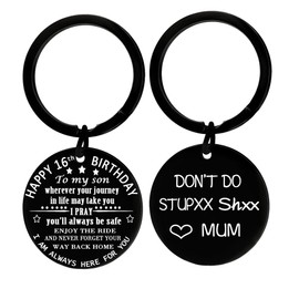 Son Gifts from Mom Safe Drive Keyring Son Birthday Keychain New Driver Gift for Son (son 16th birthday)